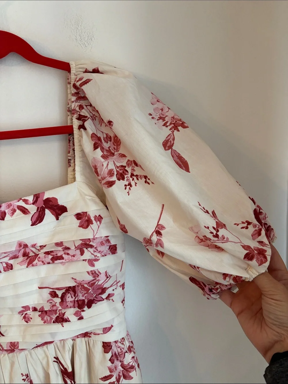 Abercrombie Emerson poplin Floral Puff-Sleeve Midi Dress Cream Rose Women LG EUC - Picture 6 of 12